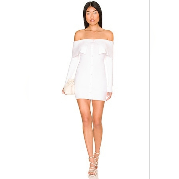 MAJORELLE Taliah Mini Dress in White Off Shoulder Ribbed Button Size XS Women's - Picture 1 of 9